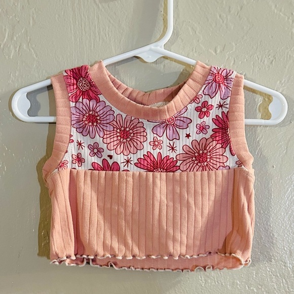 Handmade Other - Pink Floral crop tank with ruffle short
